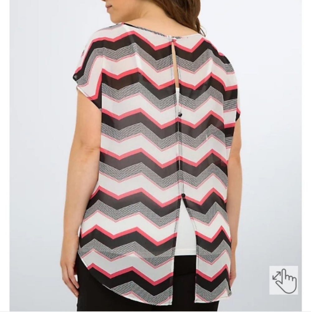 Torrid - Zig-Zag Pattern Sheer Top W/ Button Back… - image 2
